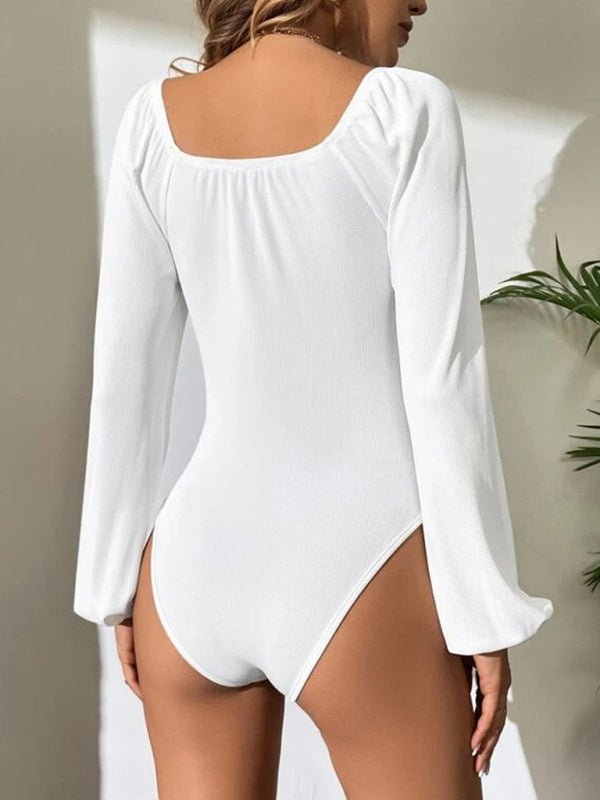 New women's sexy square neck long - sleeved jumpsuit - Jumpsuit